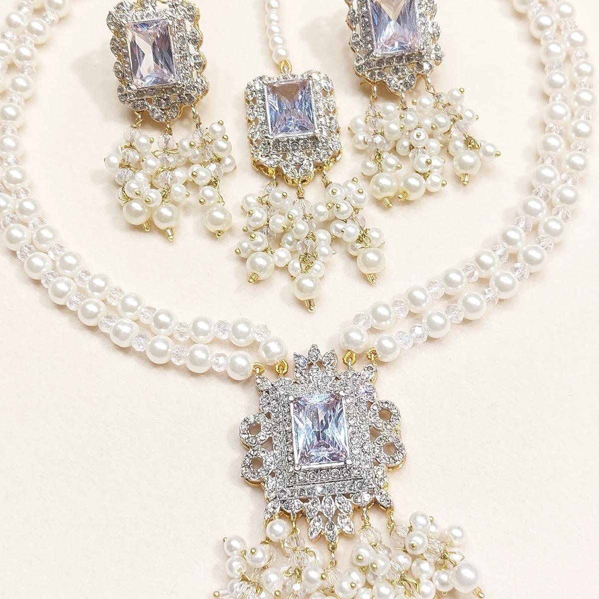 Manahil Mini Mala Necklace Set with Earrings and Tikkah for Women - Stylish and Elegant - My Jewel Box