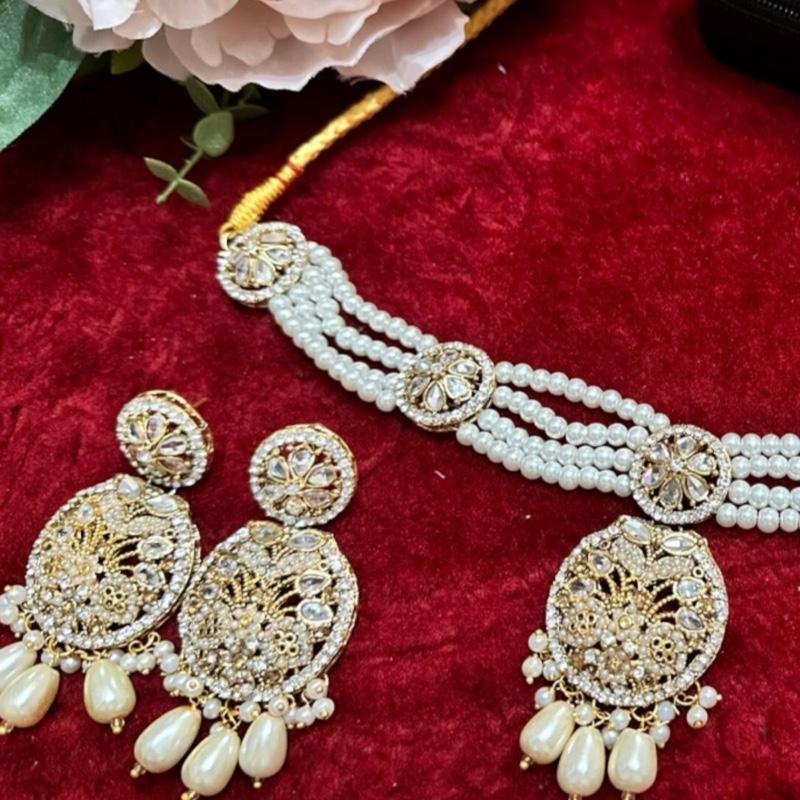Pearl Kundan choker set with pearls CHOKER WITH EARRING TIKKA - My Jewel Box