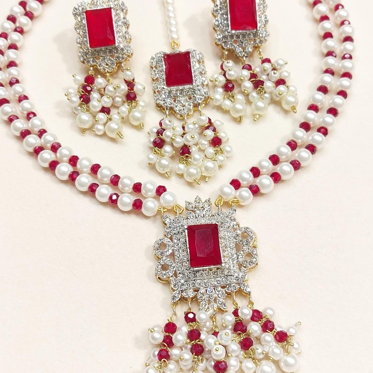 Manahil Mini Mala Necklace Set with Earrings and Tikkah for Women - Stylish and Elegant - My Jewel Box