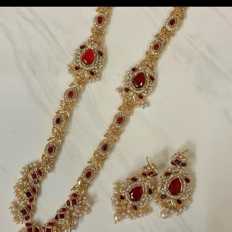Polki and Zircon  long Mala Set with Earrings  for Women - My Jewel Box