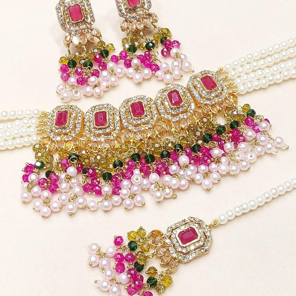 SADIA Beautiful elegant zircon set with earrings and tikka - My Jewel Box