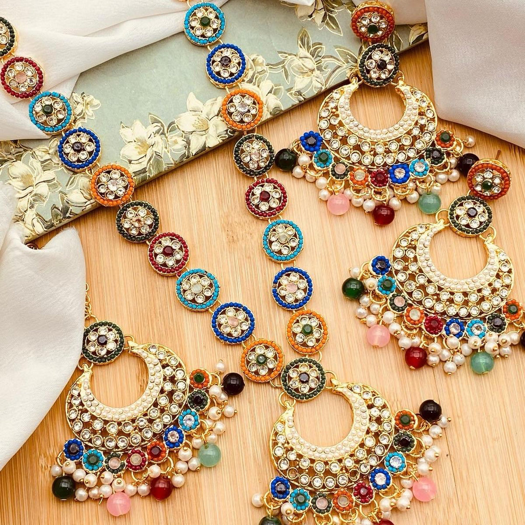 SOFIA Polki and Zircon Mala Set with Earrings Tikka for Women - My Jewel Box