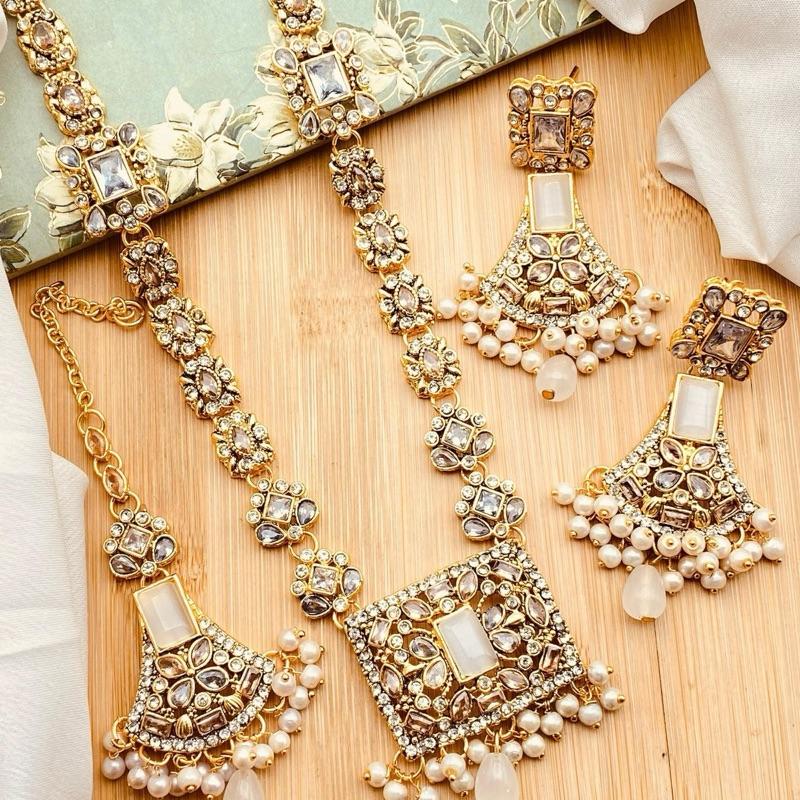 EvA Egyptian JBM006 pendants style long mala necklace with earring and tikka - My Jewel Box