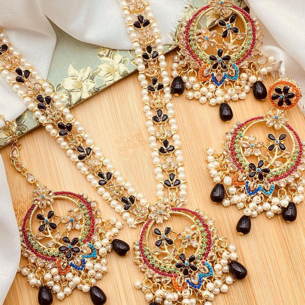 Celina Nauratan Polki Mala Necklace Set with Earrings & Tikka