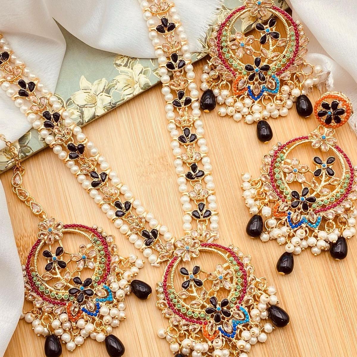 Celina Nauratan Polki Mala Necklace Set with Earrings & Tikka