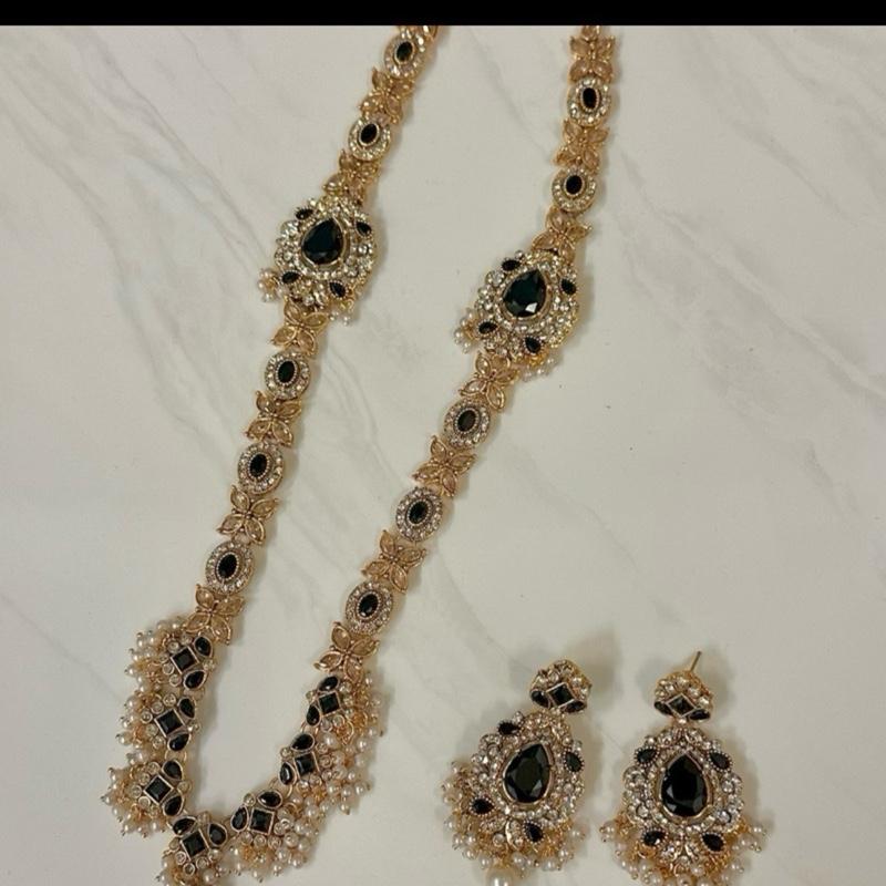Polki and Zircon  long Mala Set with Earrings  for Women - My Jewel Box