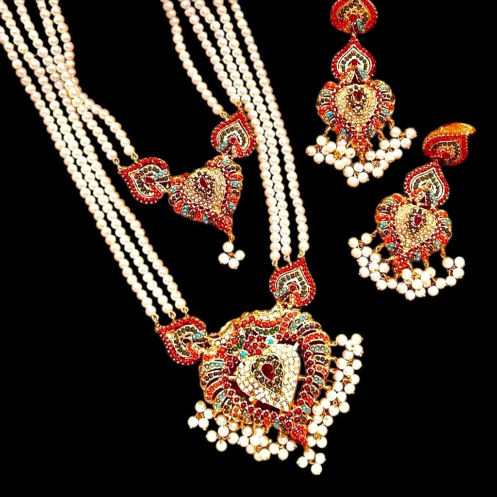 SABOOR Nauratan Two Layered Mala Set with Earring - Traditional Necklace and Earrings Set
