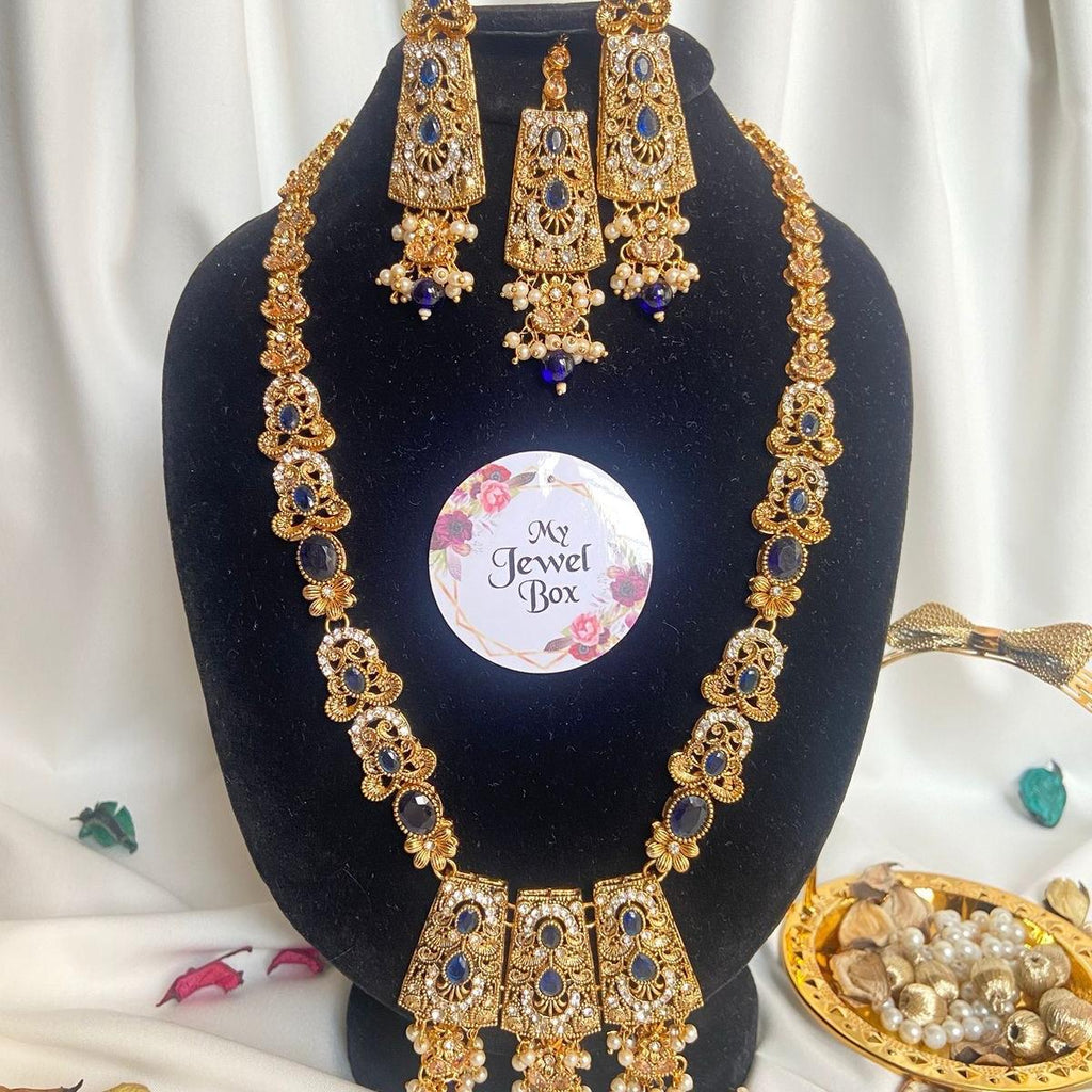 SIFRA Polki Zircon Long Length Dholna Mala Rani Har Style Set - Jewelry Set for Women - My Jewel Box