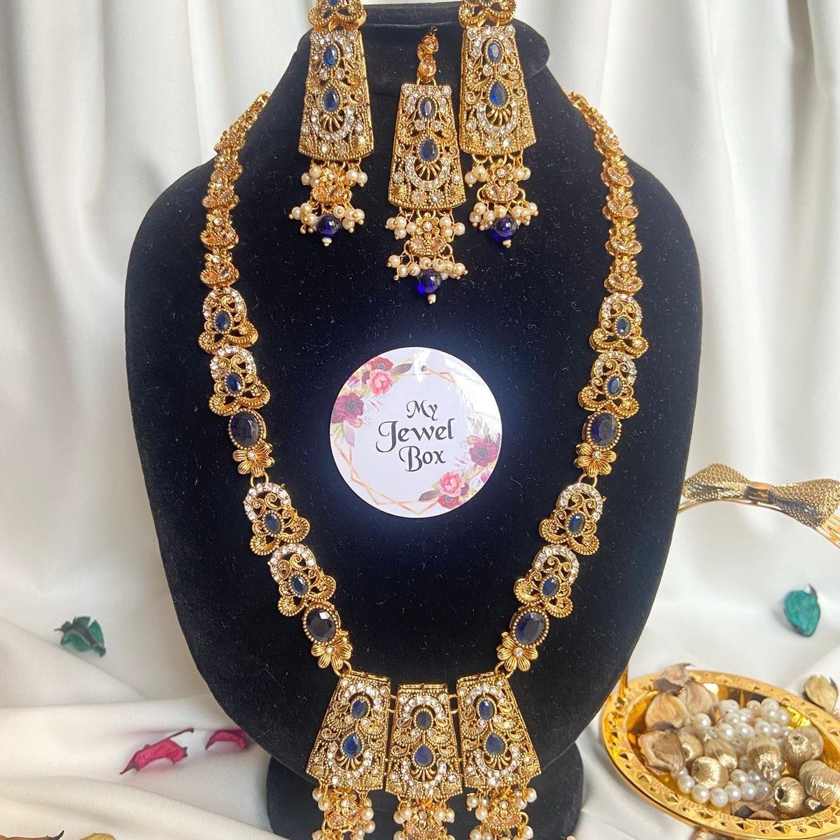 SIFRA Polki Zircon Long Length Dholna Mala Rani Har Style Set - Jewelry Set for Women - My Jewel Box