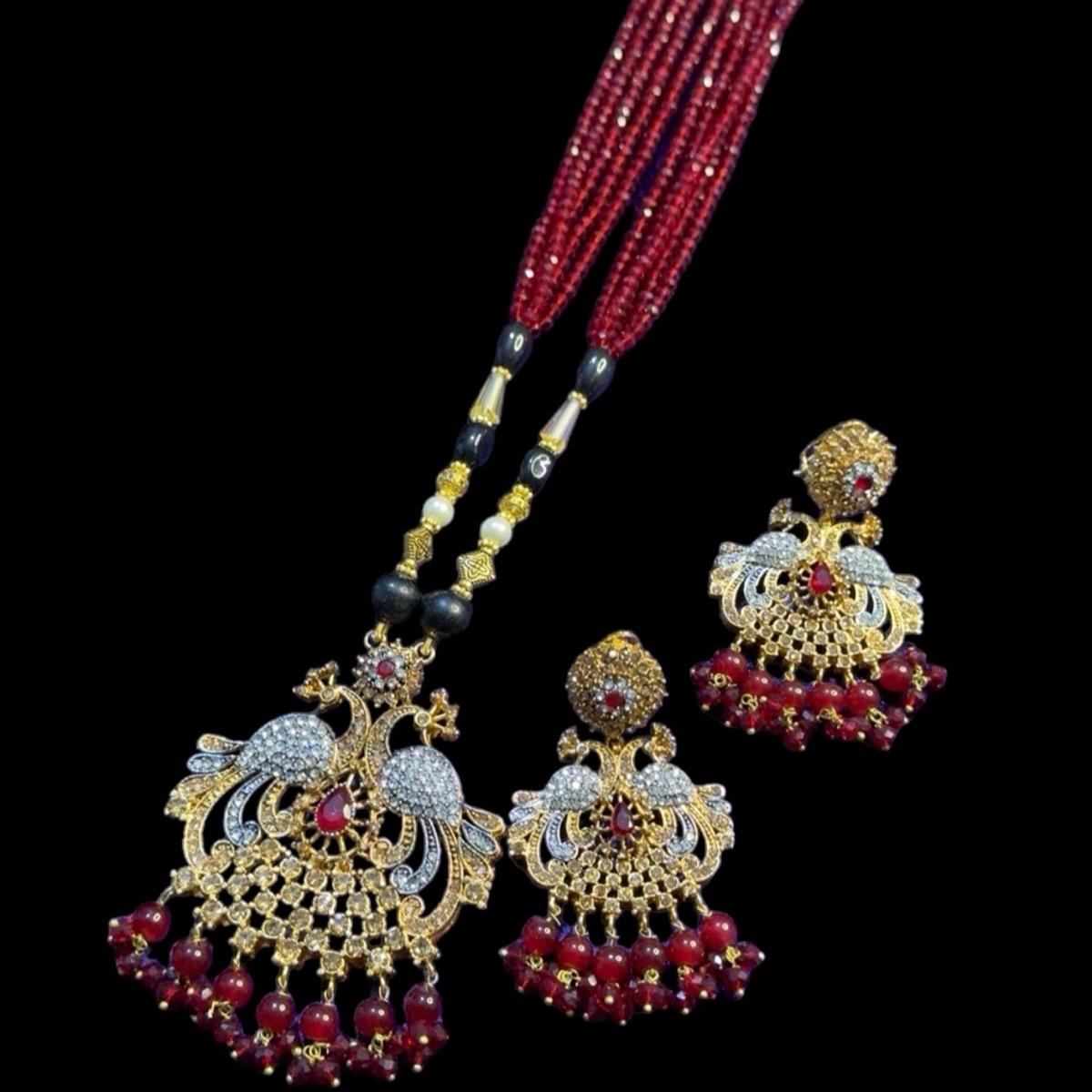 Peacock style  long mala necklace set
