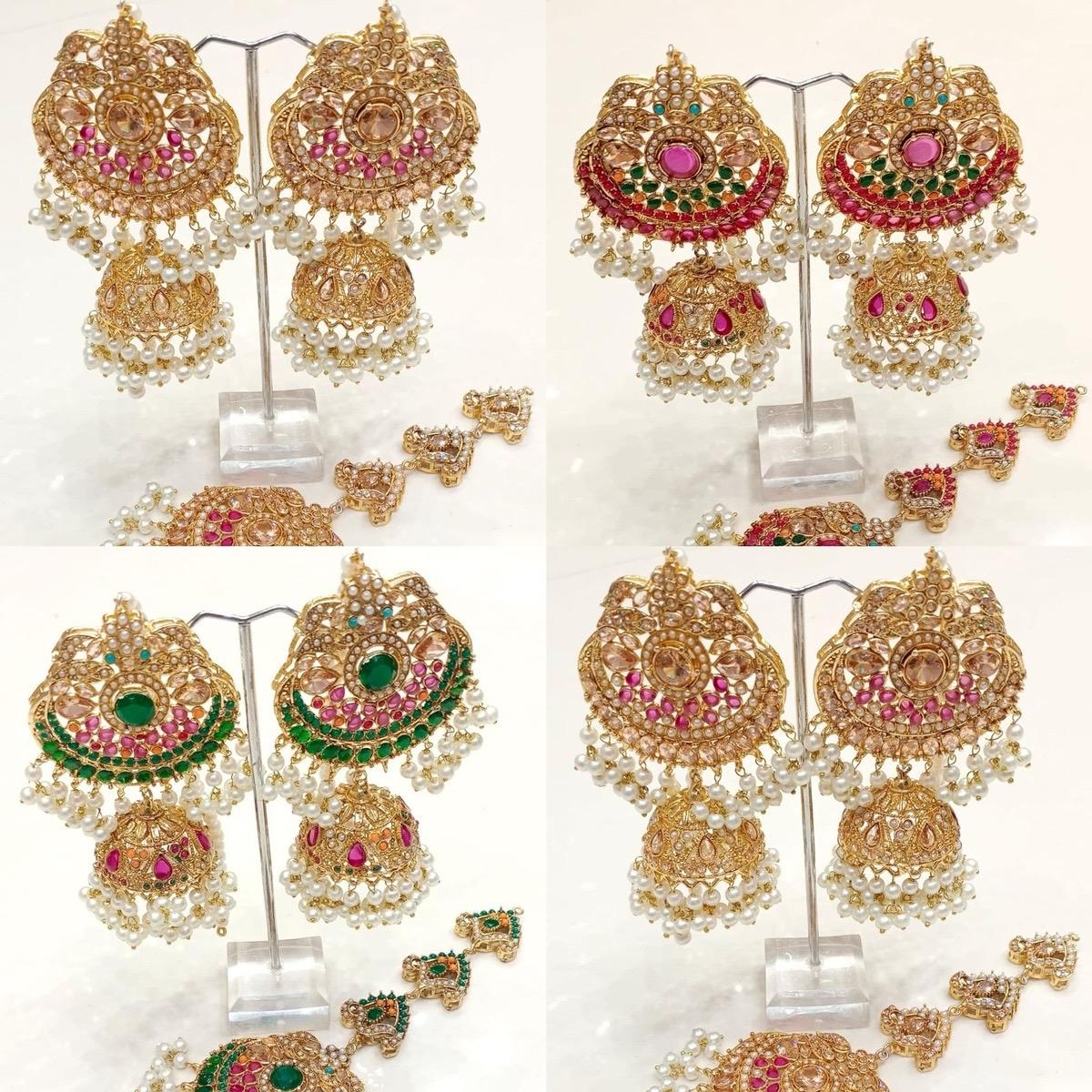 ET 001 MAHAM Nauratan Jhumka Tikka Set for Women - Traditional Indian Jewelry, Perfect for Parties and Special Occasions - My Jewel Box