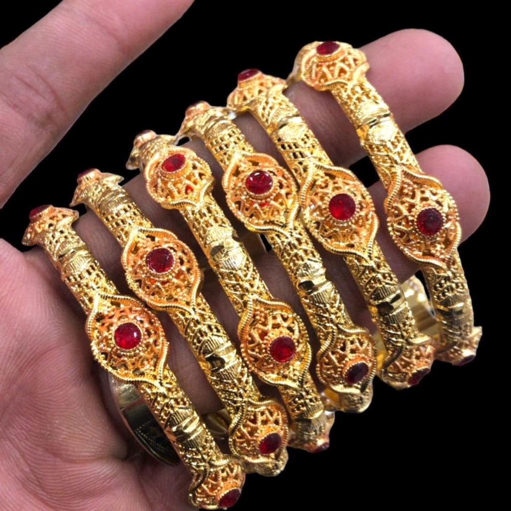 Gold plated bangles with ruby stone - My Jewel Box