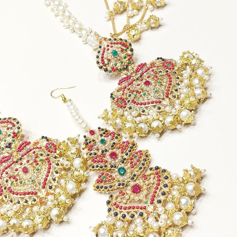 Rani  earring tikka with babhubali style sahare ET 005 Earring Tikka Set for Women - Perfect for Any Occasion - My Jewel Box