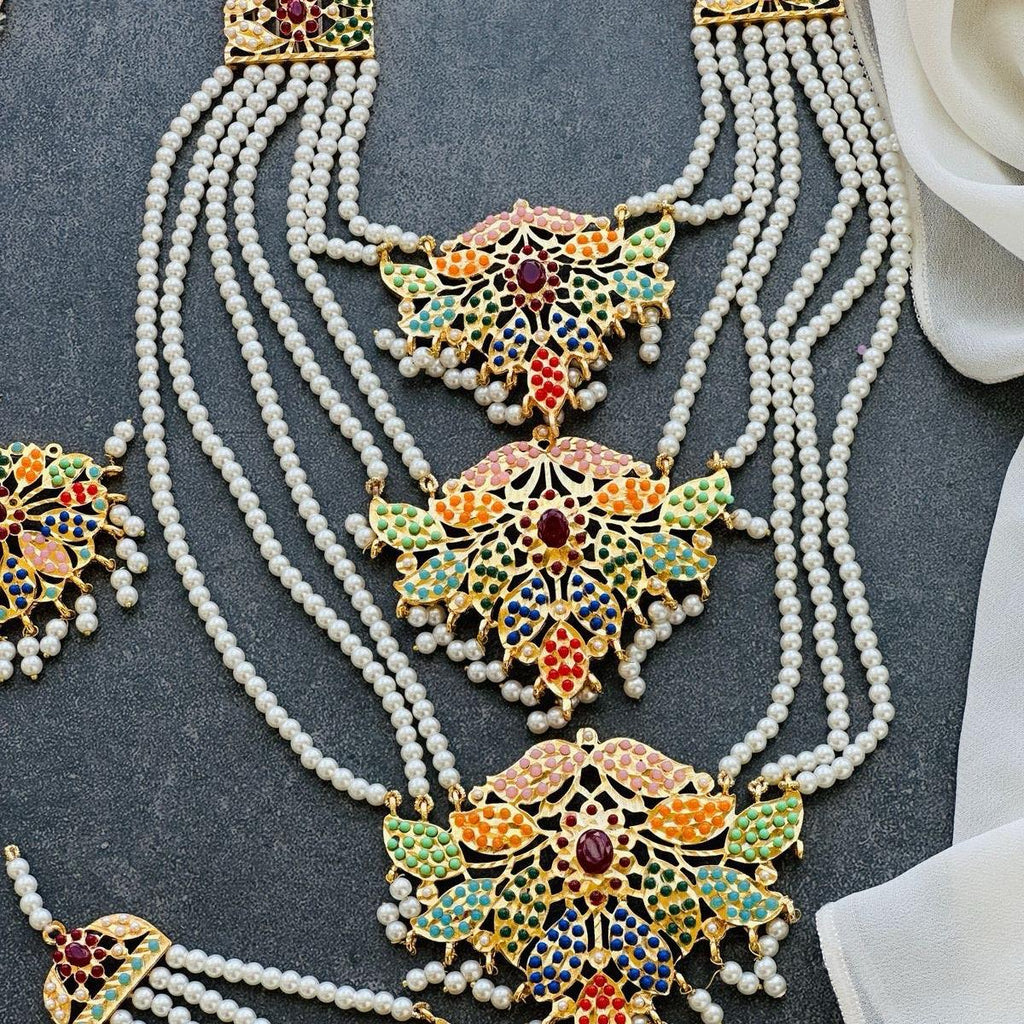Hydrabadi necklace set with  3 layer mala
