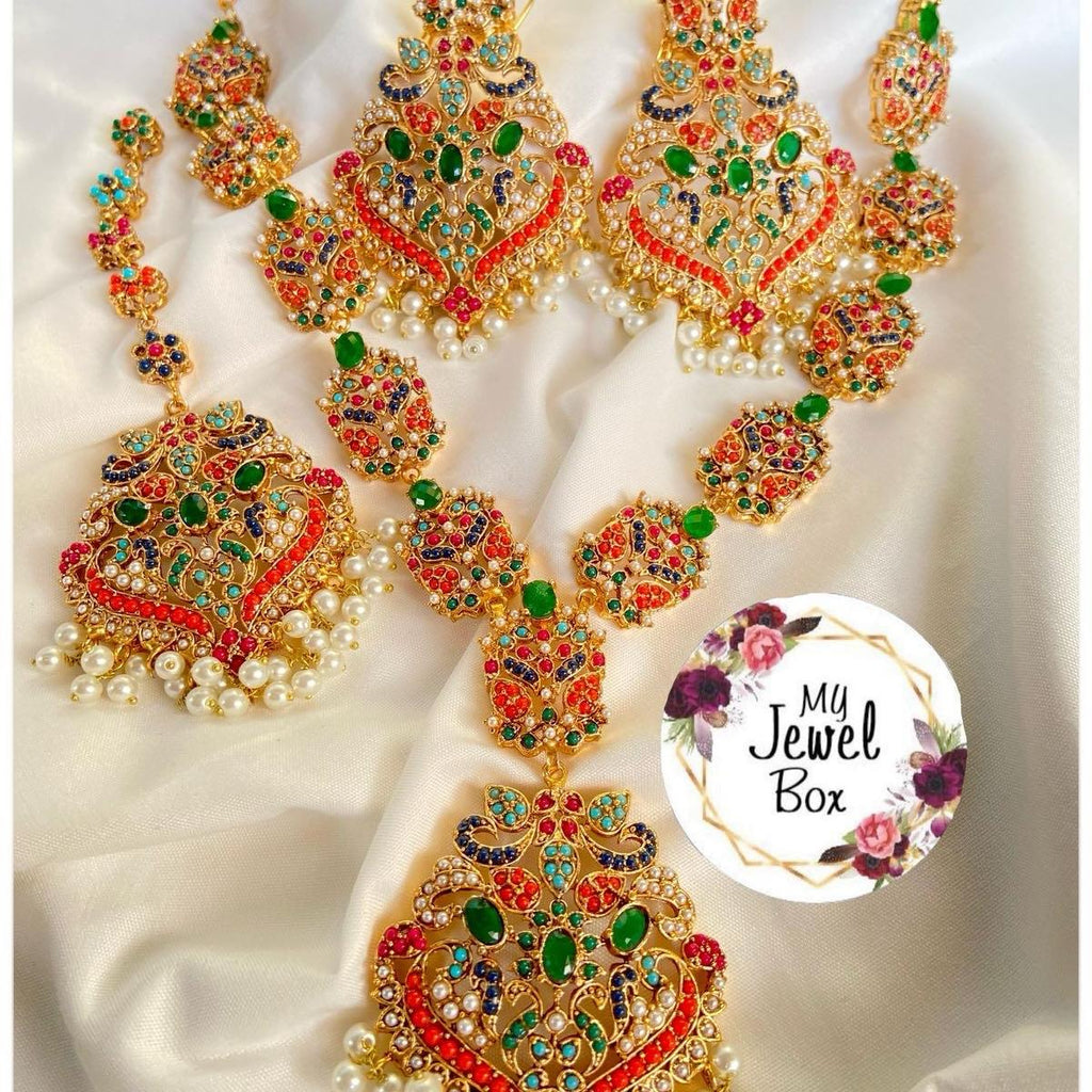 MJB’s exclusive Design 2 Nauratan mala set with earring tikka best seller