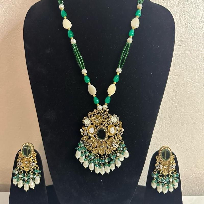 TURKISH   And doublet stone Mala set with earring long STYLE mala necklace with doublet stones necklace  set - My Jewel Box