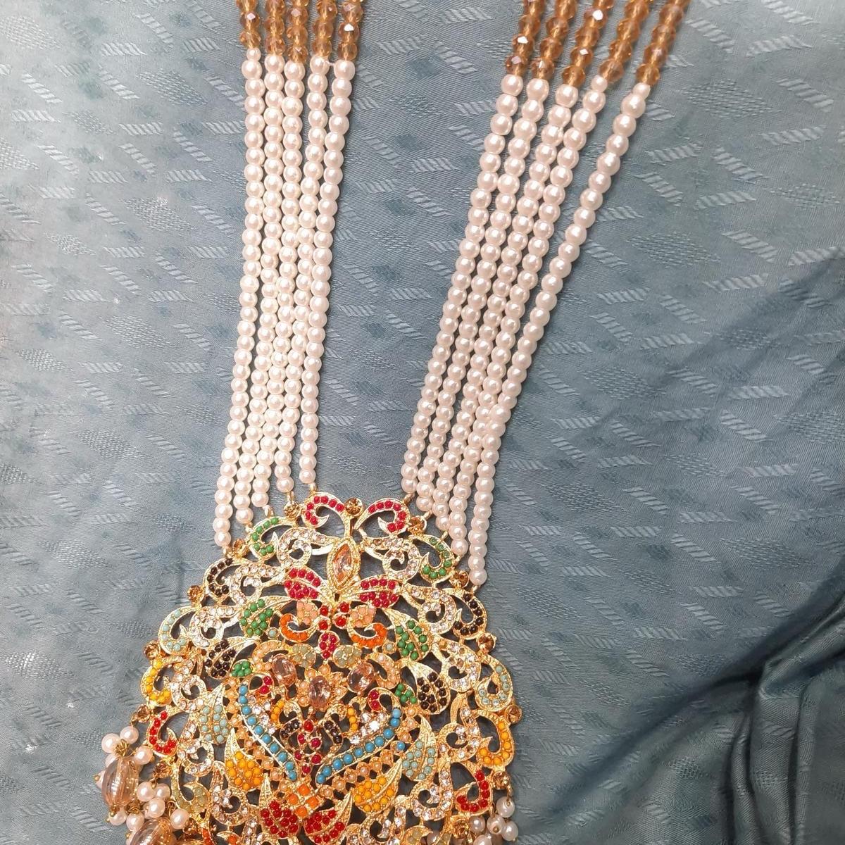 Noor ul ain Long nauratan mala set with pearls with earring tikka - My Jewel Box