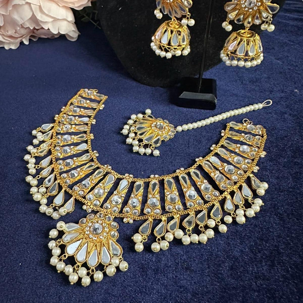 Kundan Hydrabadi Patra Necklace Set with Jhumka Teeka - Traditional Indian Jewelry for Women - My Jewel Box