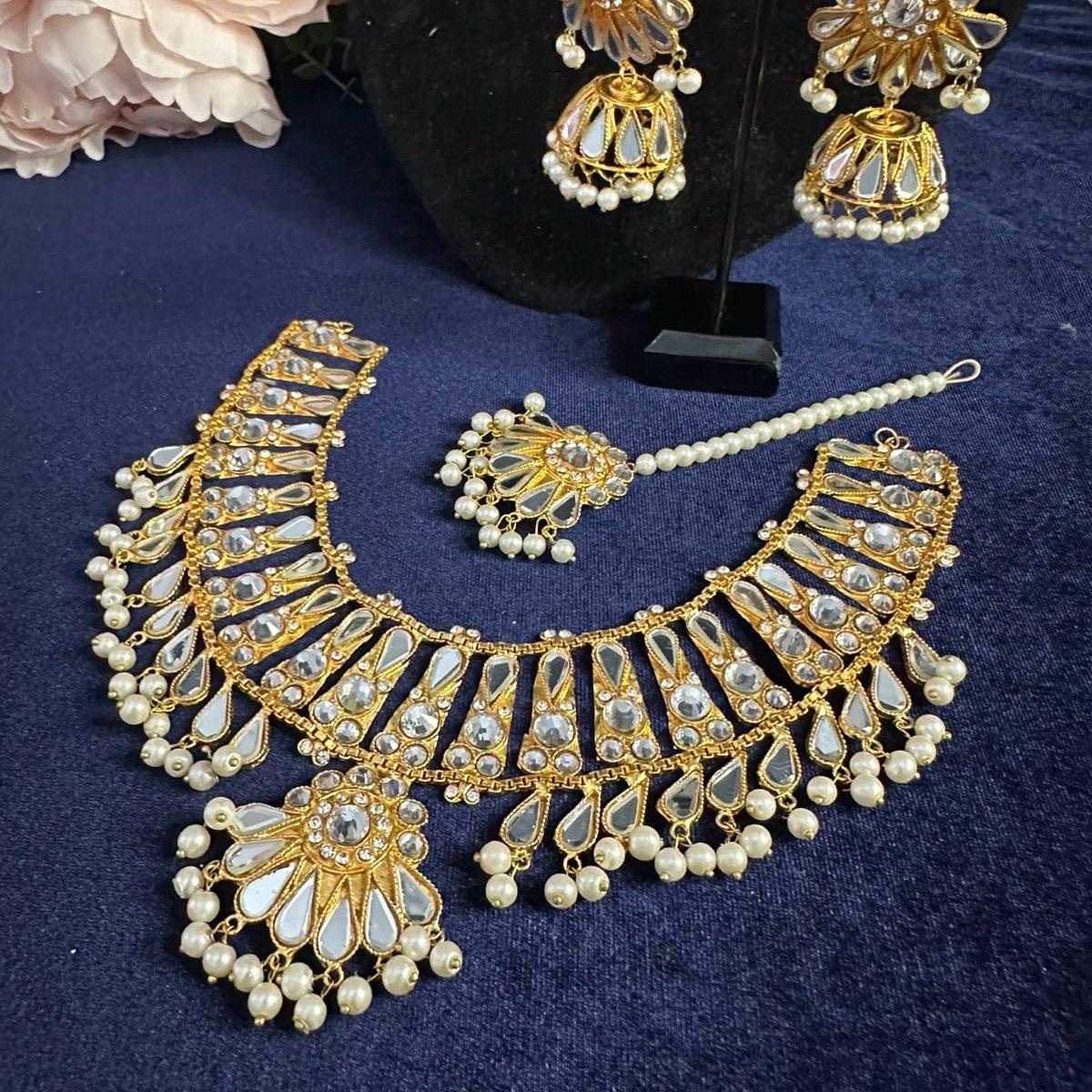 Kundan Hydrabadi Patra Necklace Set with Jhumka Teeka - Traditional Indian Jewelry for Women - My Jewel Box
