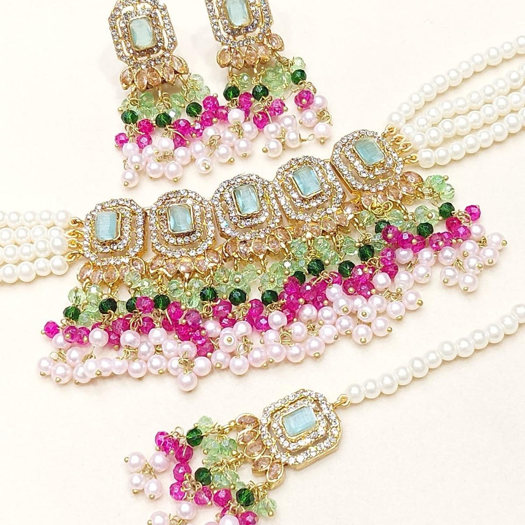 SADIA Beautiful elegant zircon set with earrings and tikka - My Jewel Box