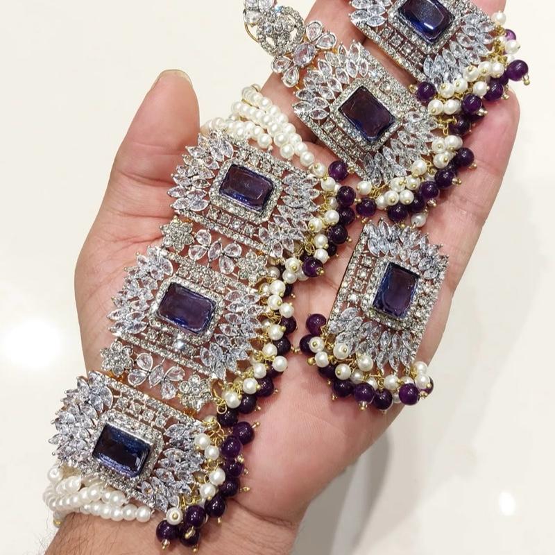 Square stone Beautiful elegant zircon set with earrings and tikka - My Jewel Box