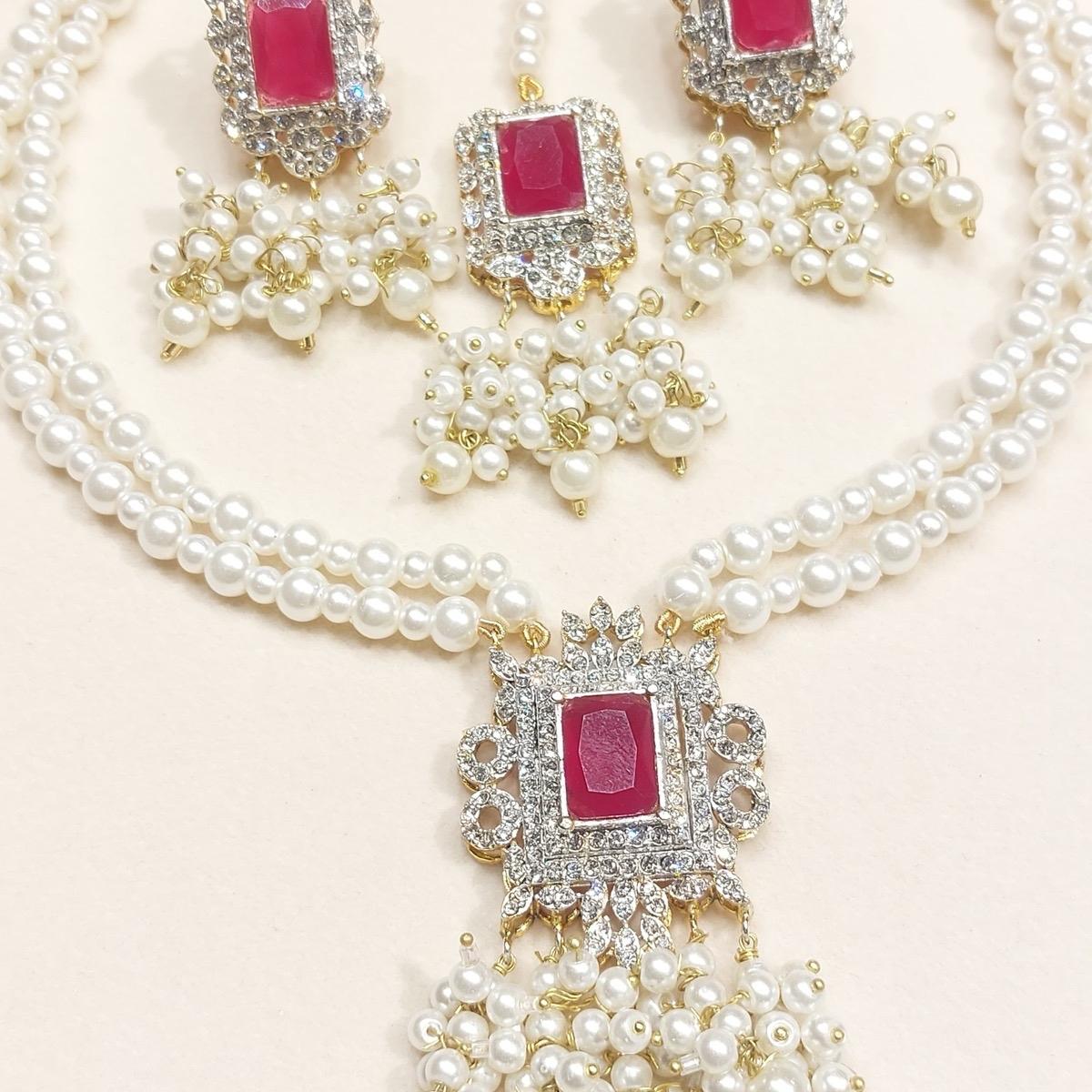 Manahil Mini Mala Necklace Set with Earrings and Tikkah for Women - Stylish and Elegant - My Jewel Box