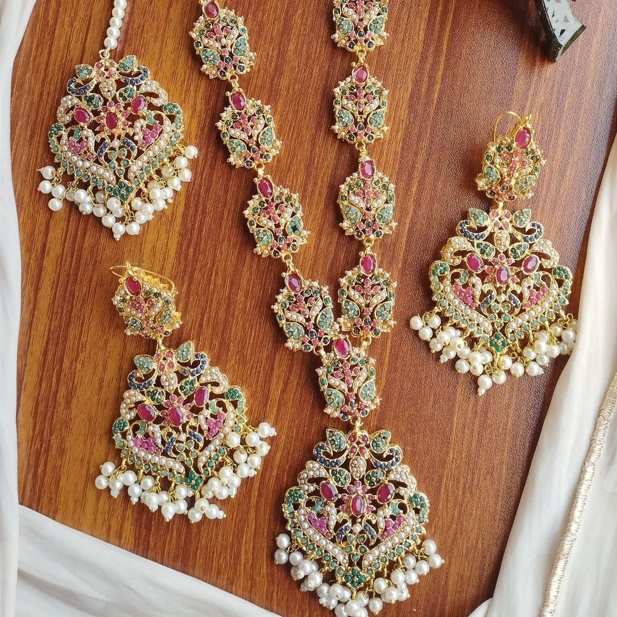 MJB's exclusive Nauratan mala set with earing tikka JBM003