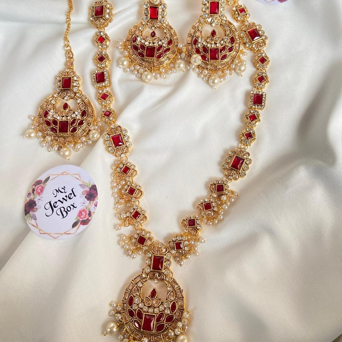 NAZEEN extra Long mala necklace  set with chand bali earring