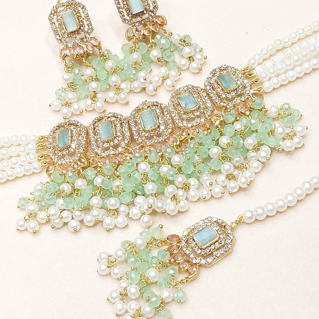 SADIA Beautiful elegant zircon set with earrings and tikka - My Jewel Box