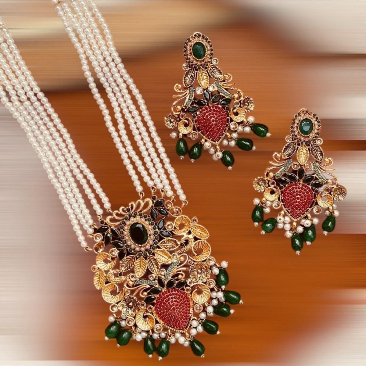 MINAL  nauratan mala necklace set with earring tikka - My Jewel Box