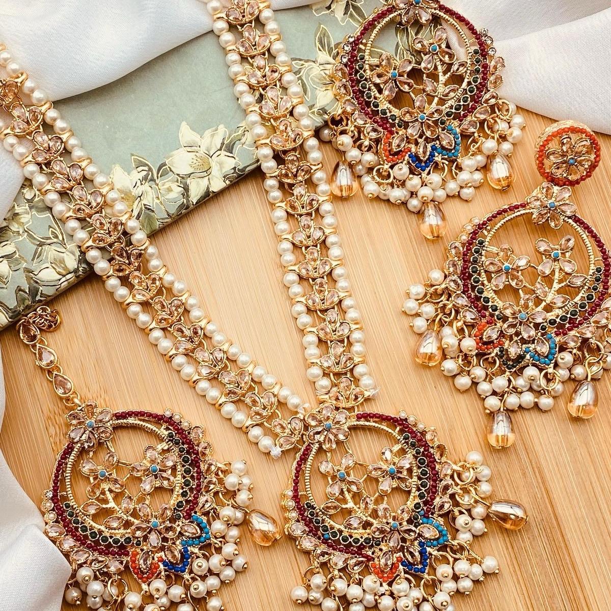 Celina Nauratan Polki Mala Necklace Set with Earrings & Tikka