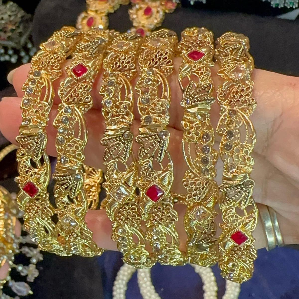 Gold plated bangles with ruby stone - My Jewel Box