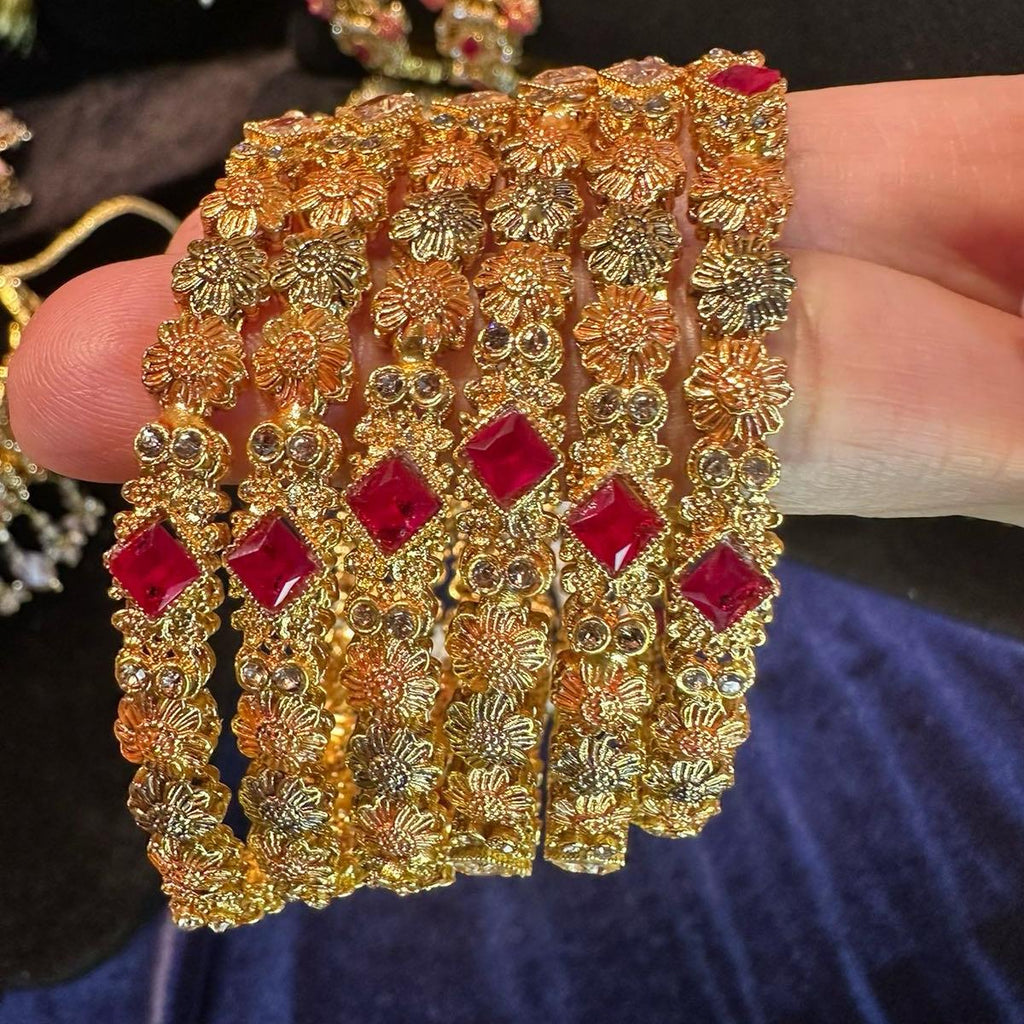 Gold plated bangles with ruby stone - My Jewel Box