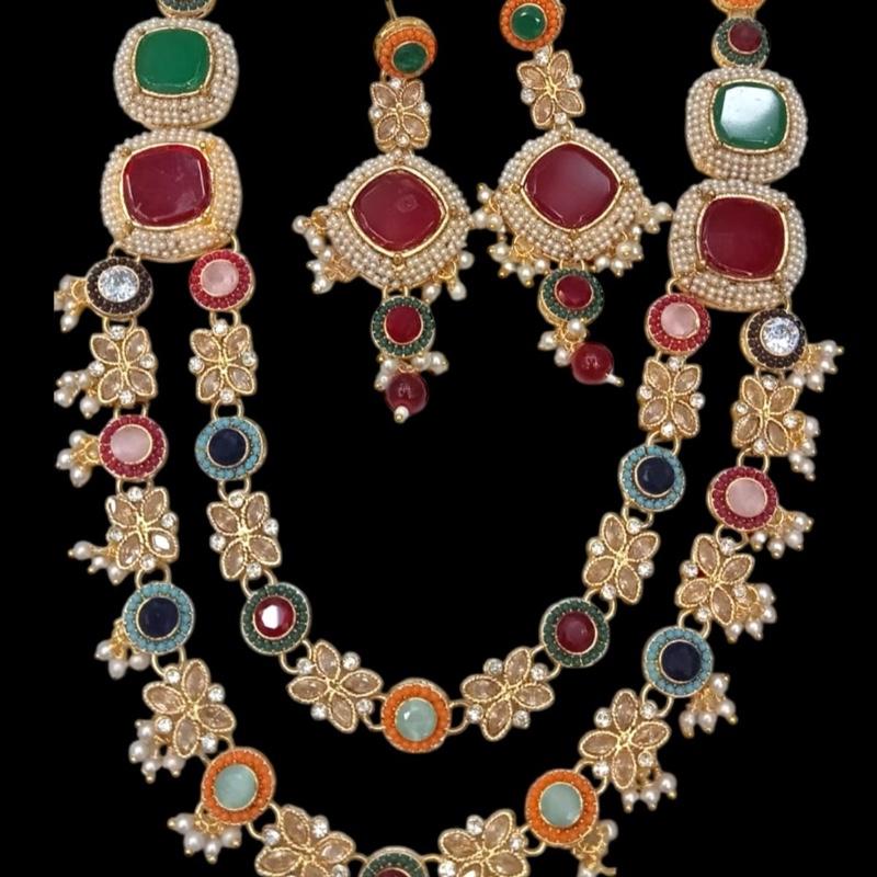 Alia Turkish Polki Long Mala Set with Earring for Women - Natural Look & Sophistication - Traditional Elegance Statement Piece