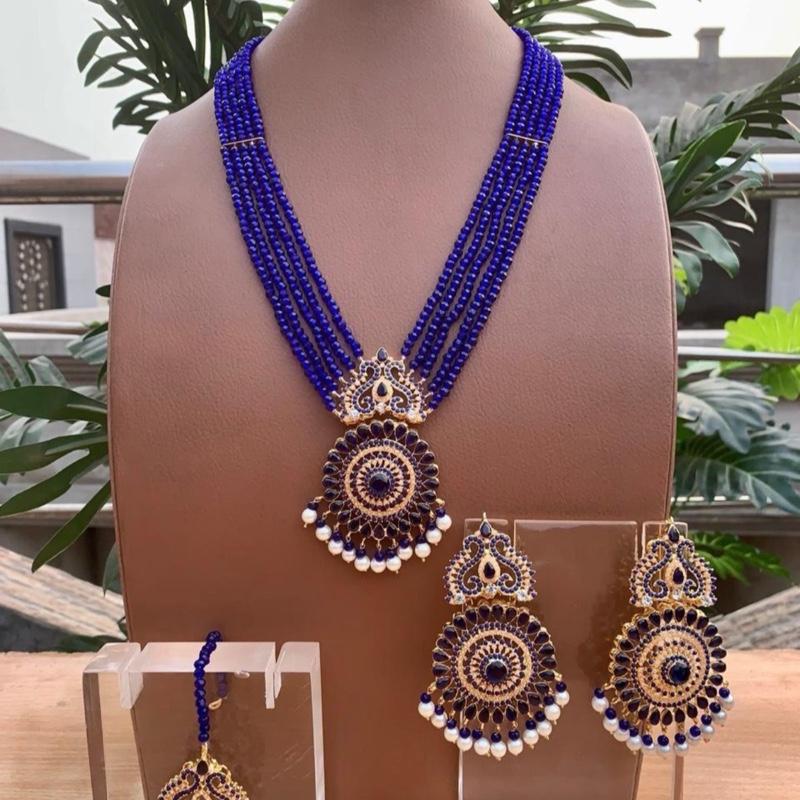 Naina pendants style long mala necklace with earring and tikka - My Jewel Box