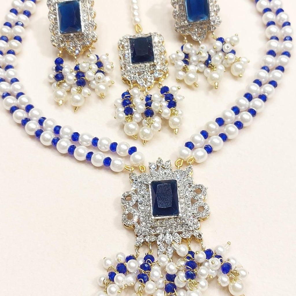 Manahil Mini Mala Necklace Set with Earrings and Tikkah for Women - Stylish and Elegant - My Jewel Box