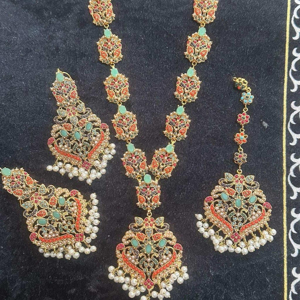 MJB’s exclusive Design 2 Nauratan mala set with earring tikka best seller