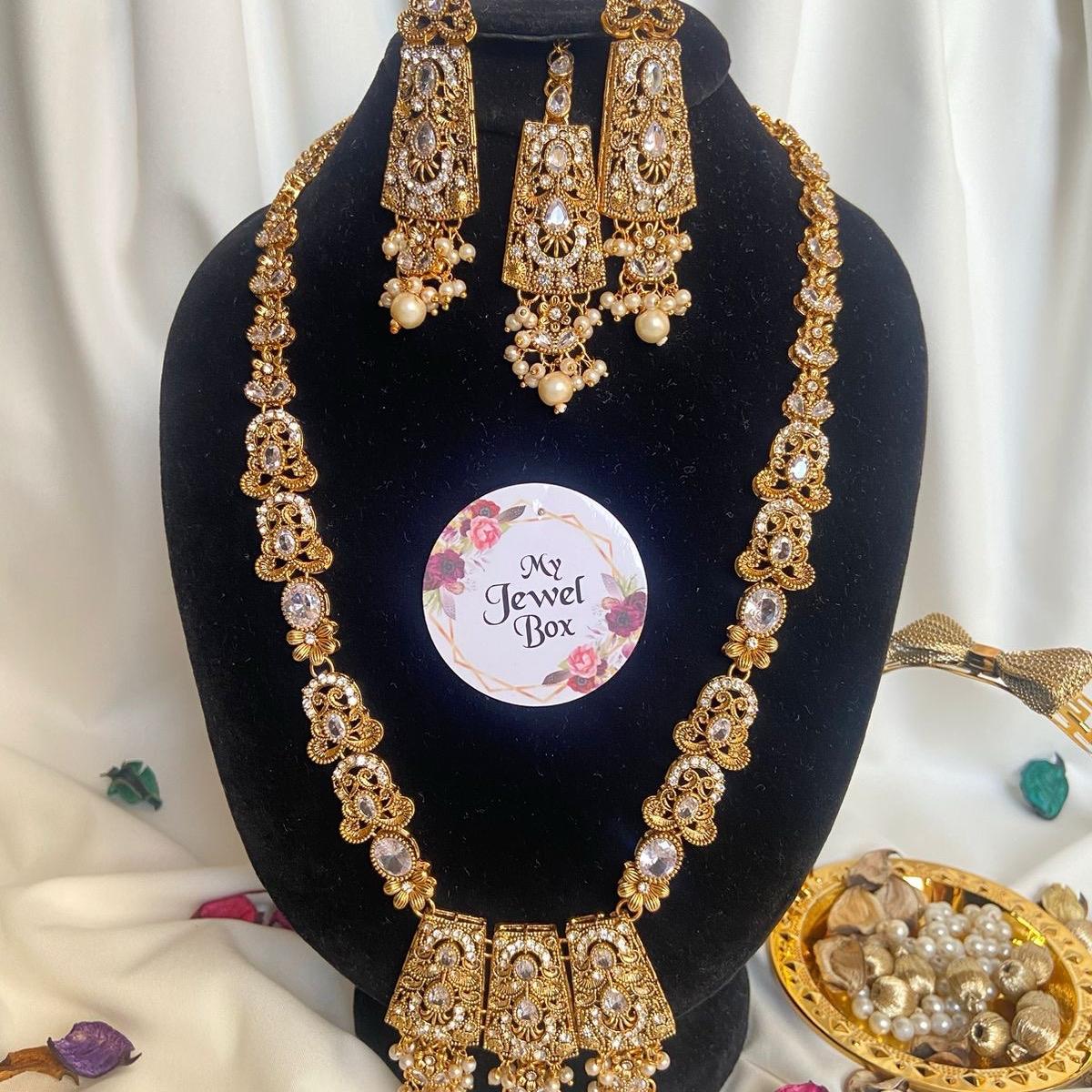 SIFRA Polki Zircon Long Length Dholna Mala Rani Har Style Set - Jewelry Set for Women - My Jewel Box