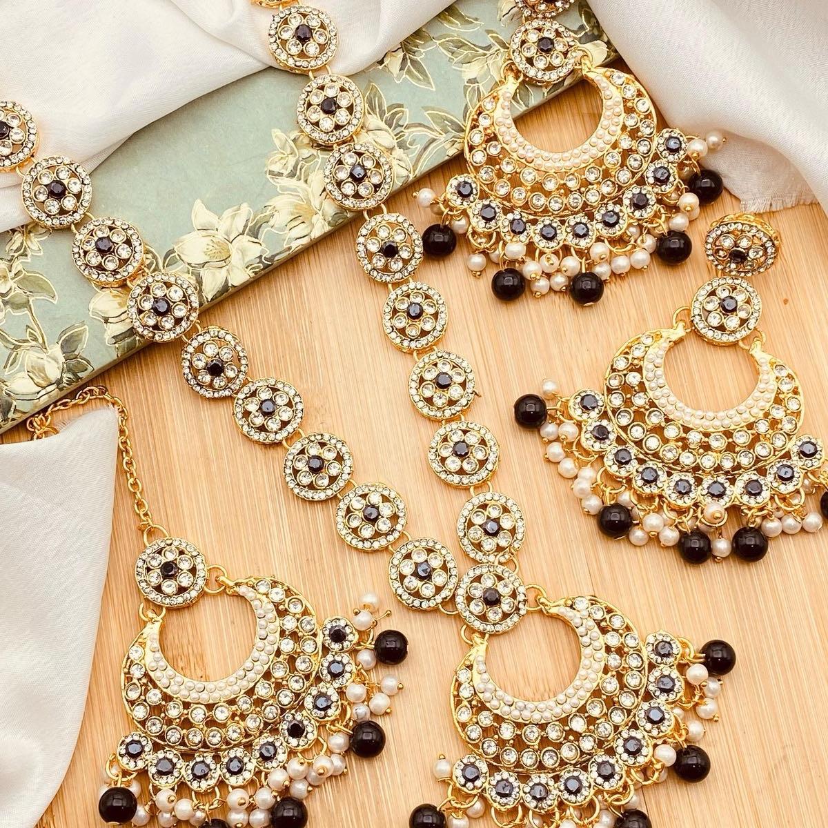 SOFIA Polki and Zircon Mala Set with Earrings Tikka for Women - My Jewel Box