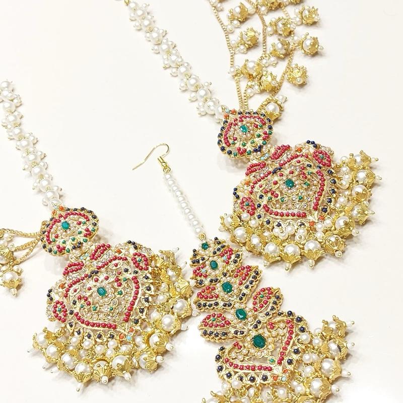 Rani  earring tikka with babhubali style sahare ET 005 Earring Tikka Set for Women - Perfect for Any Occasion - My Jewel Box