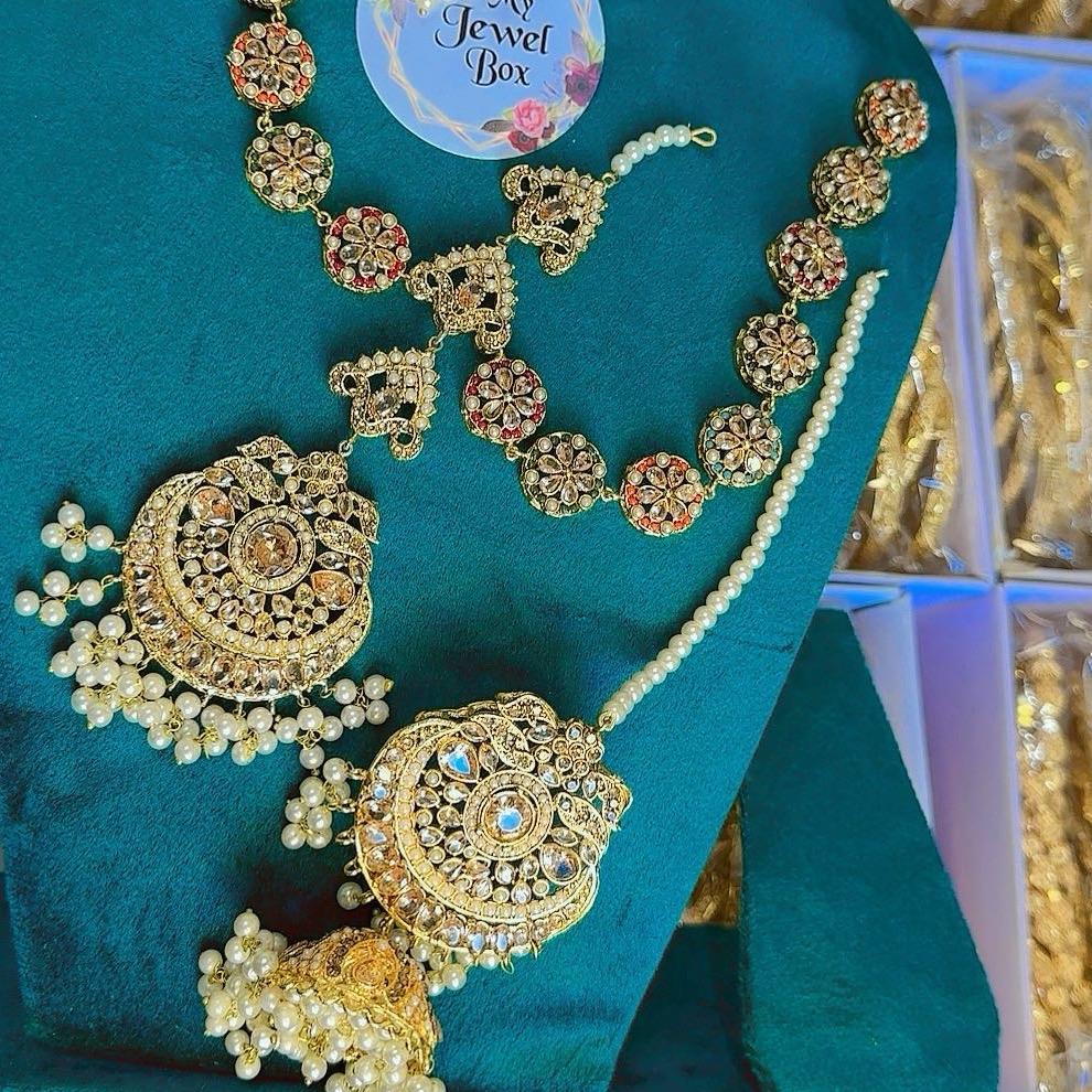 Nimra Khan Matha Pati and Jhumka Set Hair Accessories - Traditional Indian Bride Wedding Collection - My Jewel Box