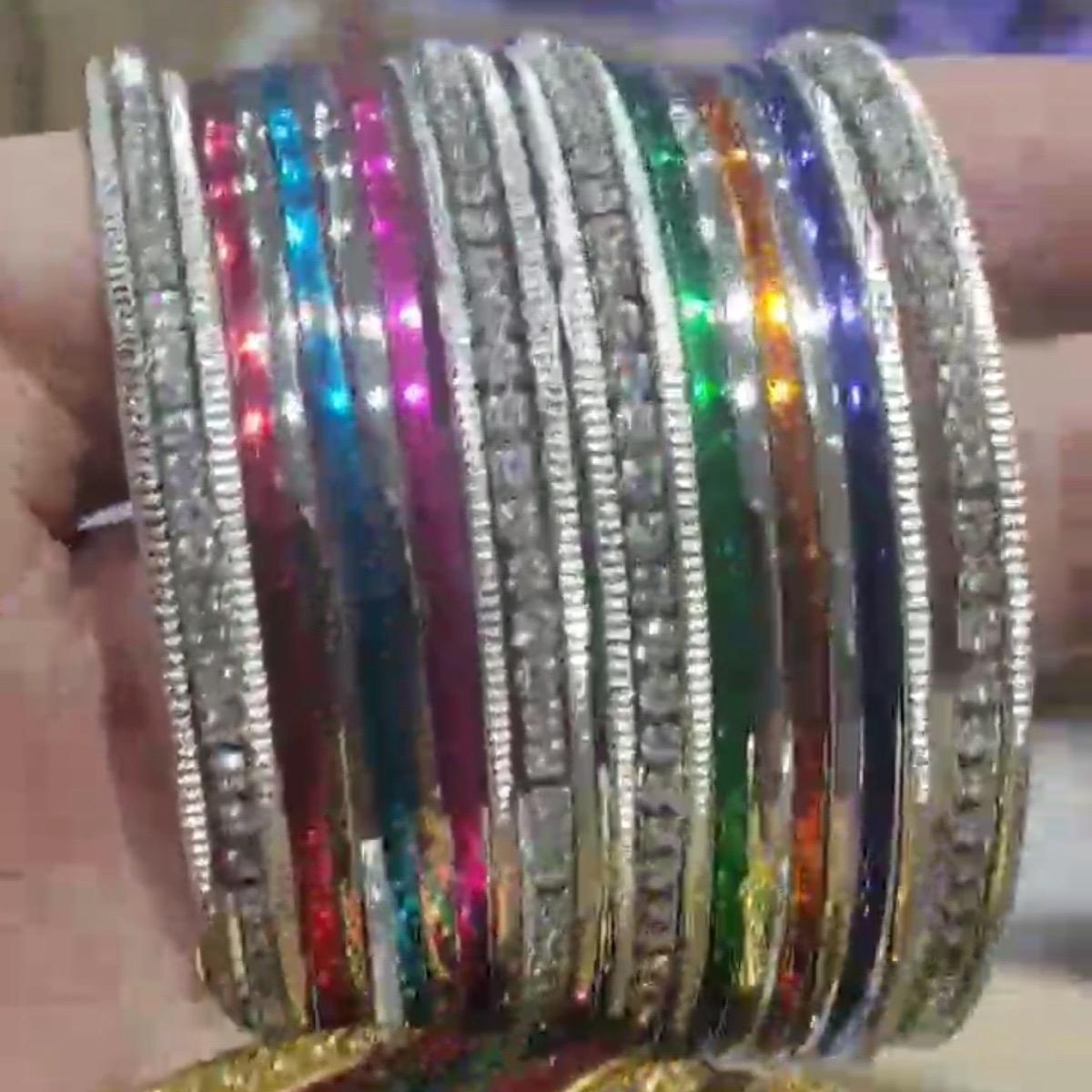 Multi color metal  plus stone work bangles