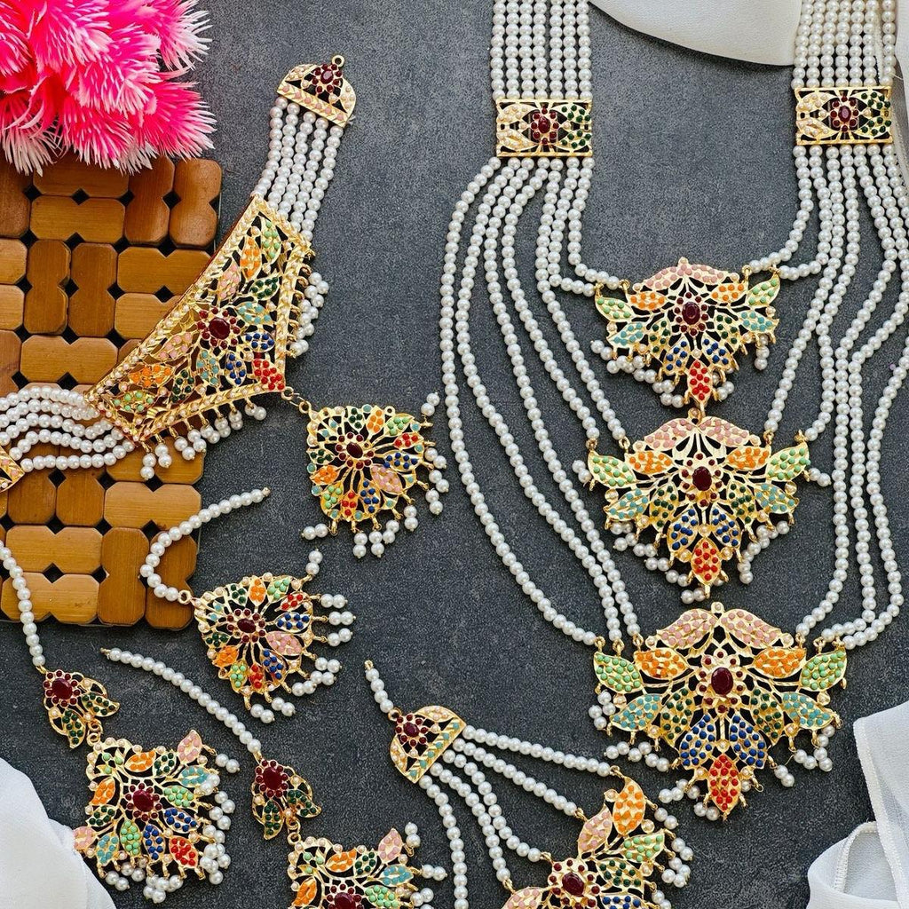 Hydrabadi necklace set with  3 layer mala
