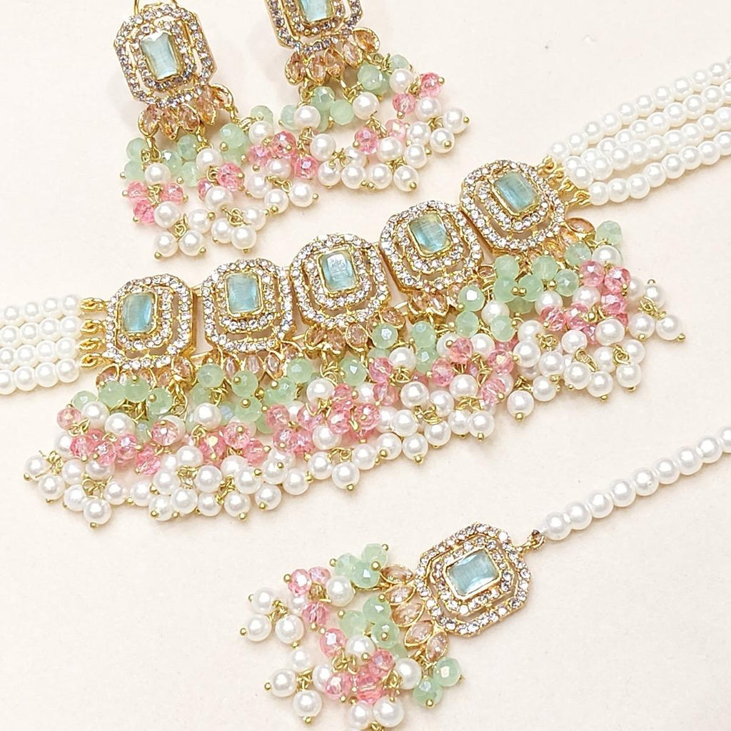 SADIA Beautiful elegant zircon set with earrings and tikka - My Jewel Box