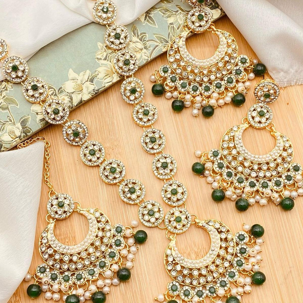 SOFIA Polki and Zircon Mala Set with Earrings Tikka for Women - My Jewel Box