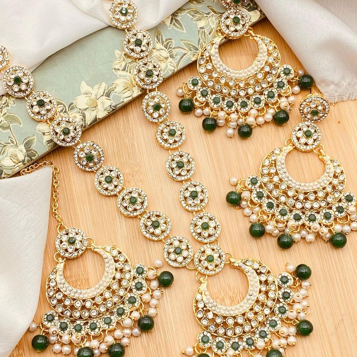 SOFIA Polki and Zircon Mala Set with Earrings Tikka for Women - My Jewel Box