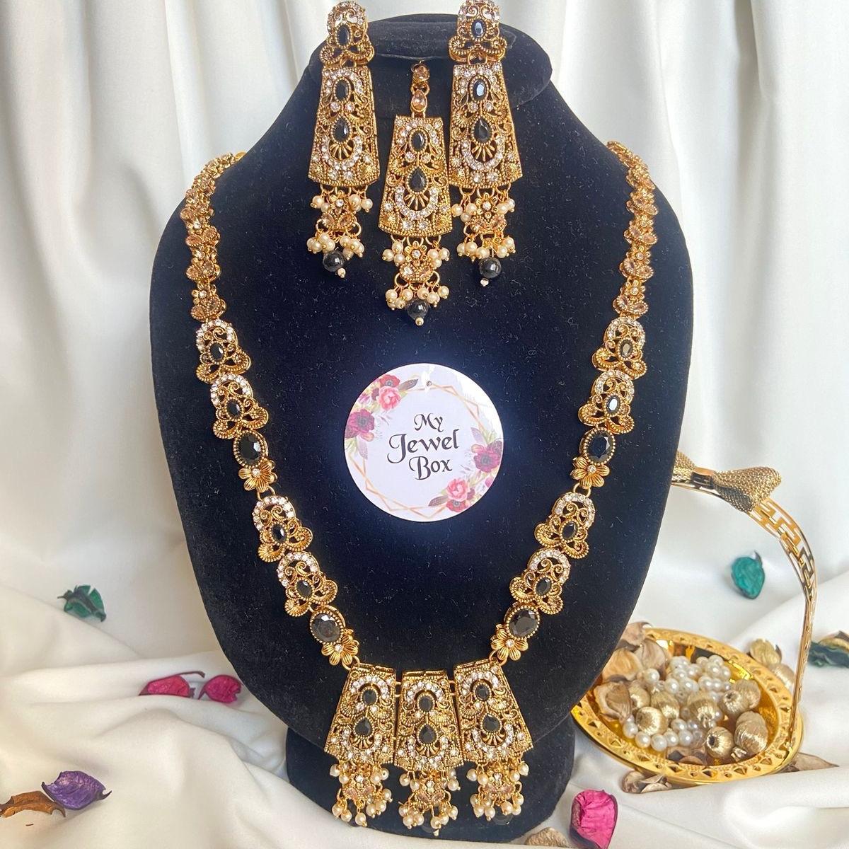 SIFRA Polki Zircon Long Length Dholna Mala Rani Har Style Set - Jewelry Set for Women - My Jewel Box