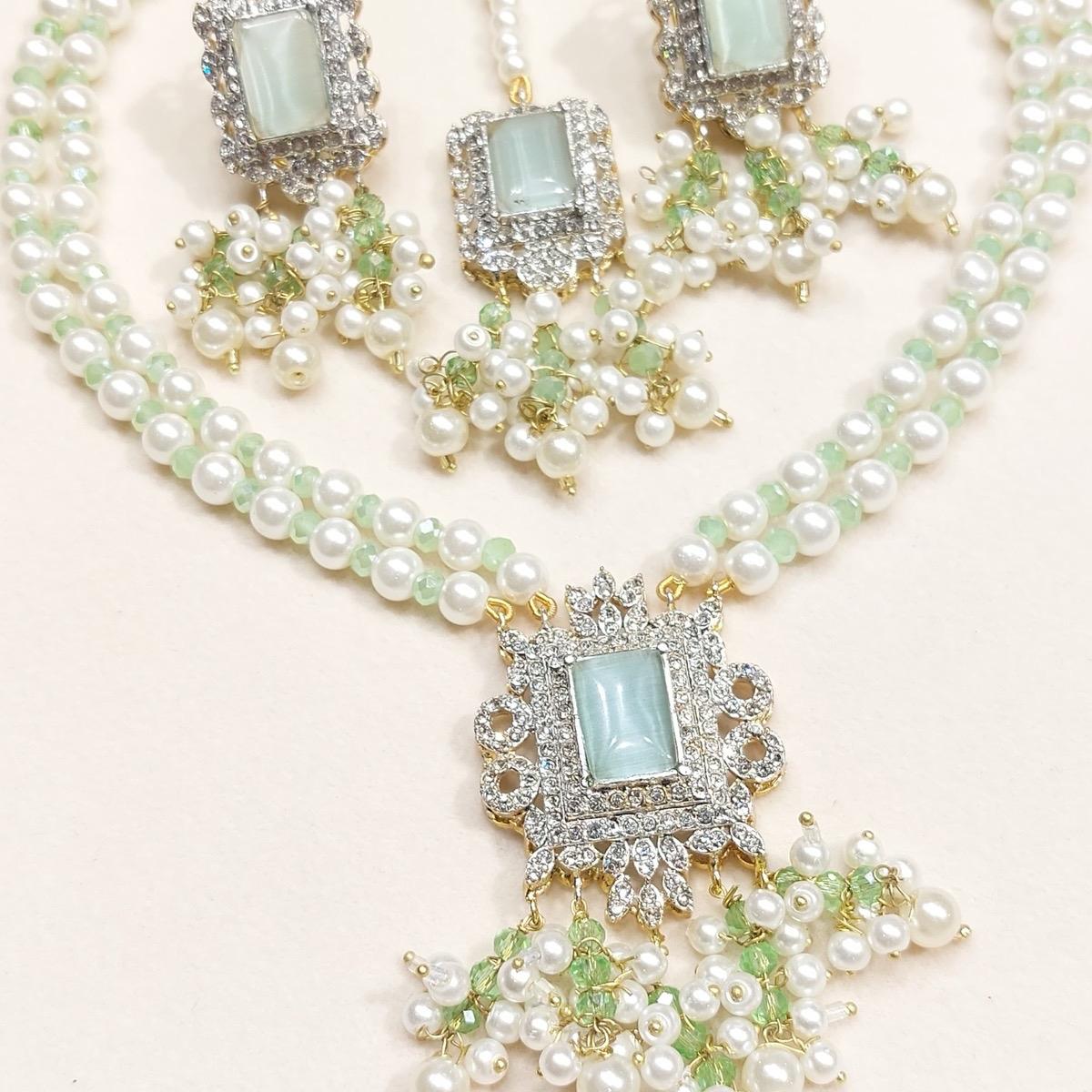 Manahil Mini Mala Necklace Set with Earrings and Tikkah for Women - Stylish and Elegant - My Jewel Box