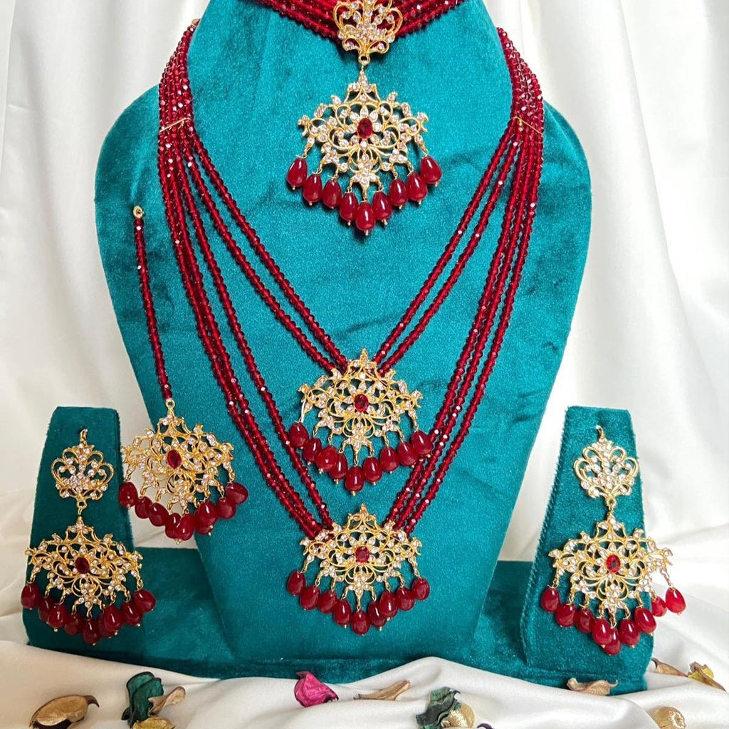 BASHAIR  hassen COMBO  2 layered MALA with choker necklace  earring set with teeka