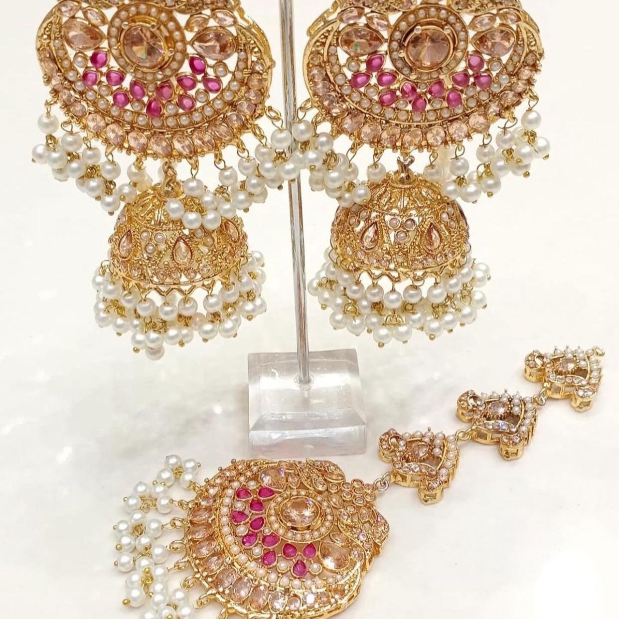 ET 001 MAHAM Nauratan Jhumka Tikka Set for Women - Traditional Indian Jewelry, Perfect for Parties and Special Occasions - My Jewel Box